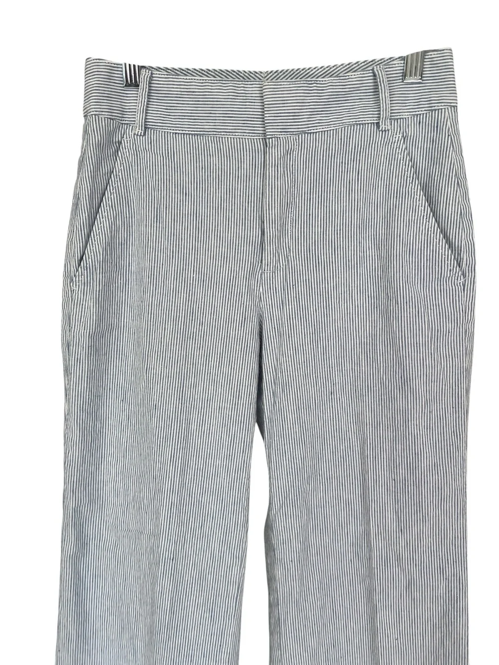 Banana Republic Seersucker Linen Wide Leg Blue White Trousers Pants Size 0